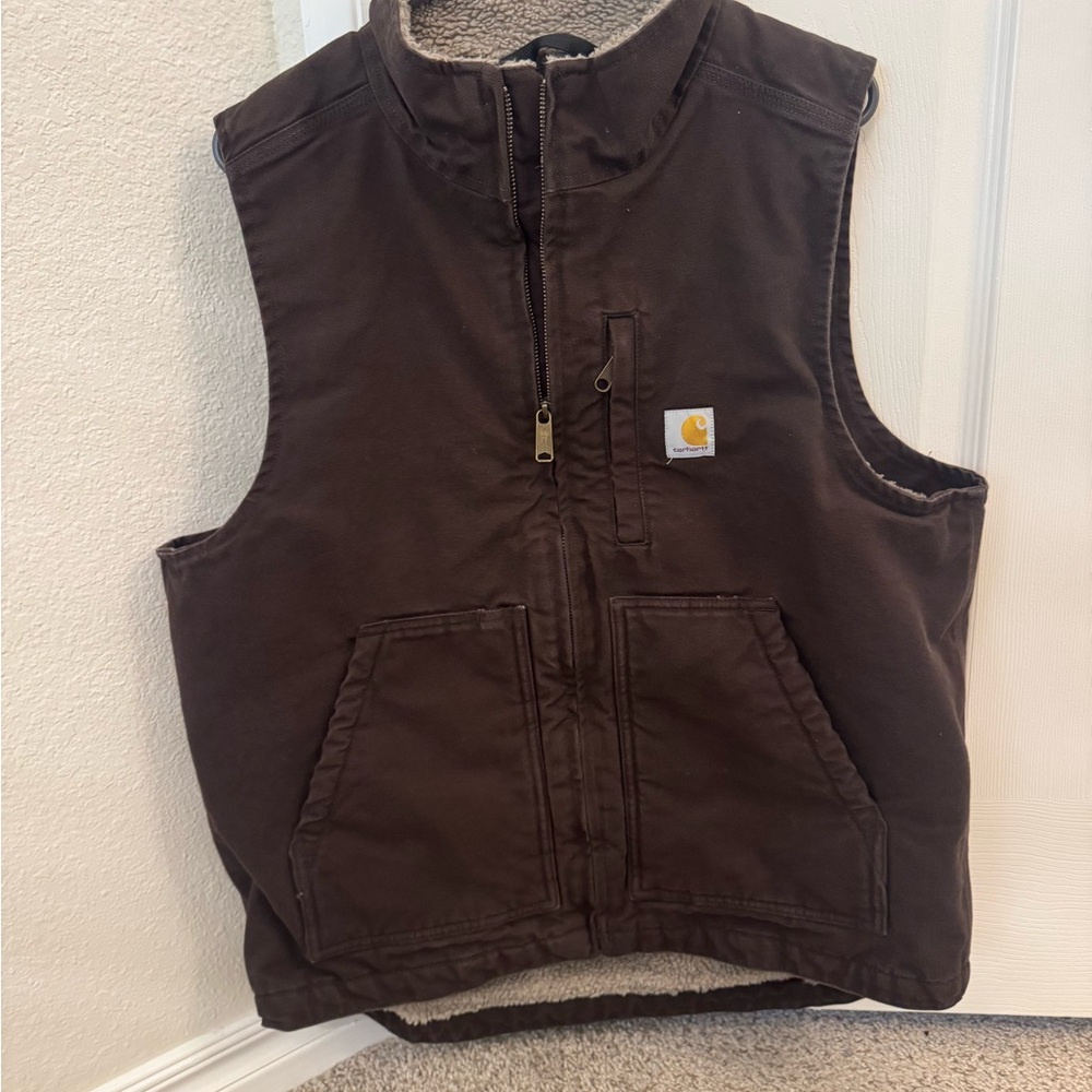 Carhartt Men’s Medium Brown Duck Washed Sherpa Lined Vest